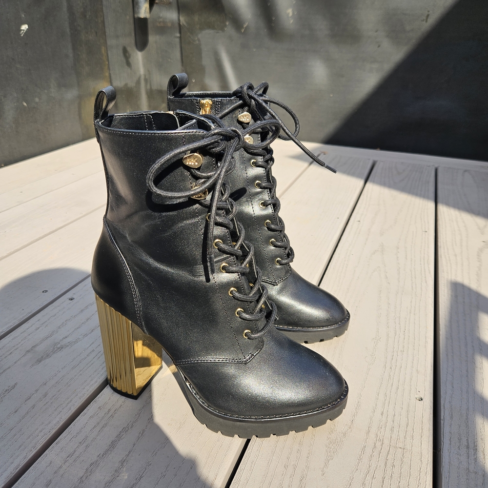 Michael Kors Gold Heeled Lace Up PORTER Boots